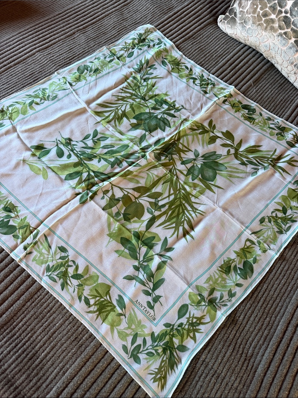 Ann Taylor Green Botanical Leaf Print 26” x 26”